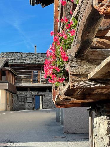 a building with flowers on the side of it at Mazot Agora & Spa Family Trip - Chalet Ouest R+1 in Salvan