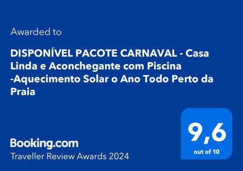 Captura de pantalla de una pantalla de teléfono celular con las palabras descarga del cañón de Carolina del Pacífico en DISPONIVEL NATAL E REVEILLON - Casa Linda e Aconchegante com Piscina -Aquecimento Solar o Ano Todo Perto da Praia, en Praia Grande