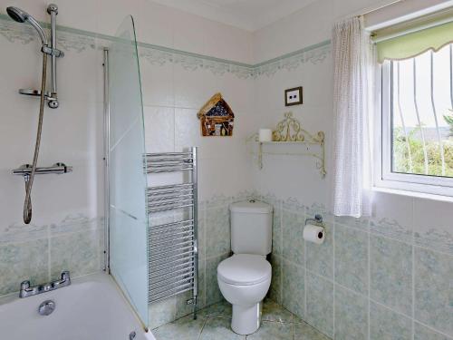 uma casa de banho com um WC e um chuveiro em 5 Bed in Instow 54485 em Instow