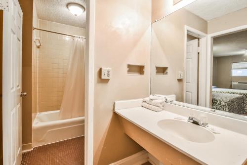 a bathroom with a sink and a mirror at Economy Hotel Atlanta in Atlanta