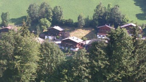 a group of houses on a hill with trees at Gondelblick in Alpbach