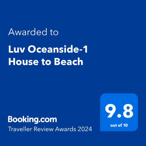 a screenshot of a phone with the text upgraded tolu essential house to beach at Luv Oceanside Views-1 House to Beach, Boardwalk and Waves-Spacious Rooftop Sun Deck-Plus King Beds too! in San Diego