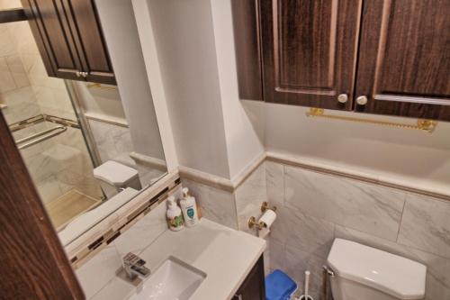 a small bathroom with a toilet and a sink at Large and beautiful master room with private bathroom in Vaughan