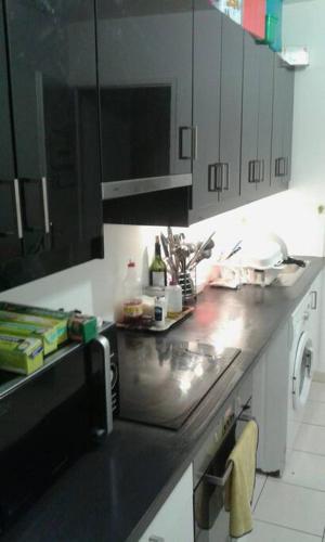 cocina con fregadero y encimera en Apt 3 bedrooms-1km from Disney and Vallée Village en Serris