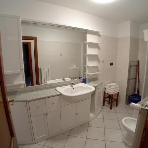 La salle de bains est pourvue d'un lavabo et d'un miroir. dans l'établissement Maison Clair Vda Gressan n 0094, à Aoste