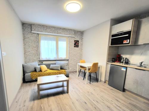 un salon avec un canapé et une table dans l'établissement Happy Studio 47 B St Louis, à Saint-Louis