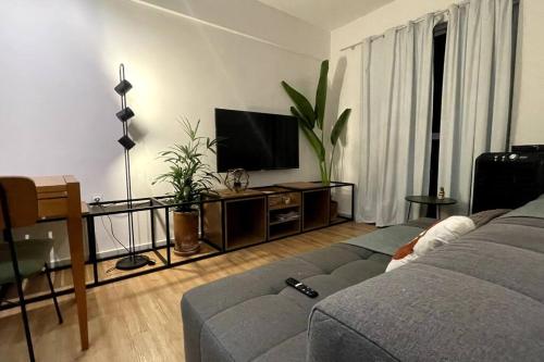 un soggiorno con divano e TV a schermo piatto di Apartamento Piauhy - Studio a Teresina