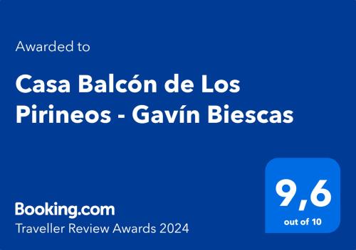 Certifikát, hodnocení, plakát nebo jiný dokument vystavený v ubytování Casa Balcón de Los Pirineos - Gavín Biescas