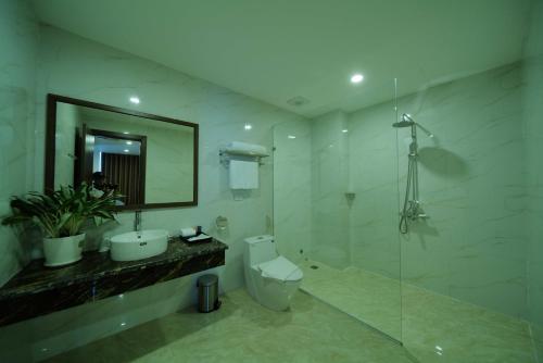 y baño con aseo, lavabo y espejo. en Mường Thanh Grand Dien Bien Phu Hotel en Diện Biên Phủ