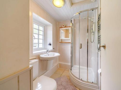 a bathroom with a shower and a toilet and a sink at 1 Bed in Bellingham 89085 in Bellingham