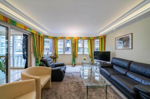 un salon avec un canapé et une télévision dans l'établissement Beautiful one bedroom two minute walk to Carlton Hotel, à Cannes