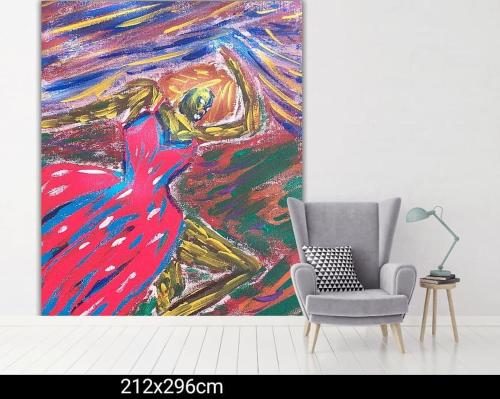 a room with a chair and a painting of a woman at HELLAS PALACE ROOMS balcony in Sparti