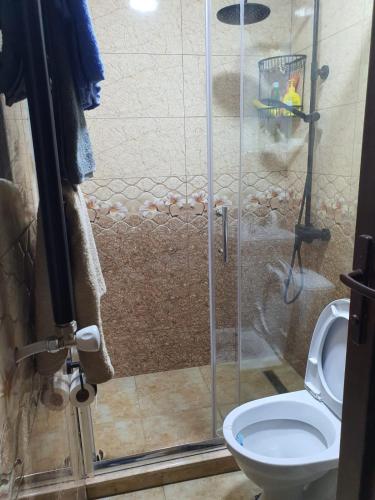 a bathroom with a shower and a toilet at Prima home 
