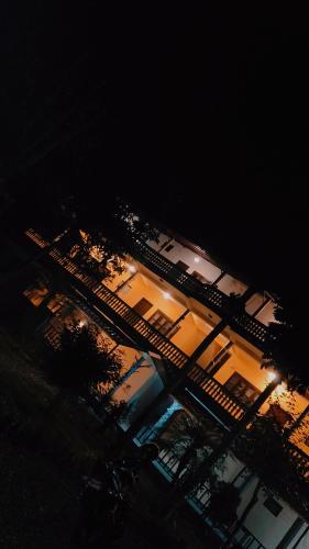 an overhead view of a building at night at Madhuban Resort in Sauraha