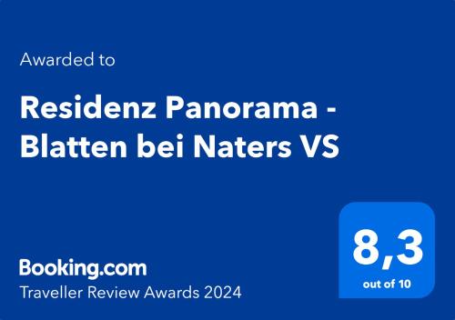 Certifikát, hodnocení, plakát nebo jiný dokument vystavený v ubytování Residenz Panorama - Blatten bei Naters VS