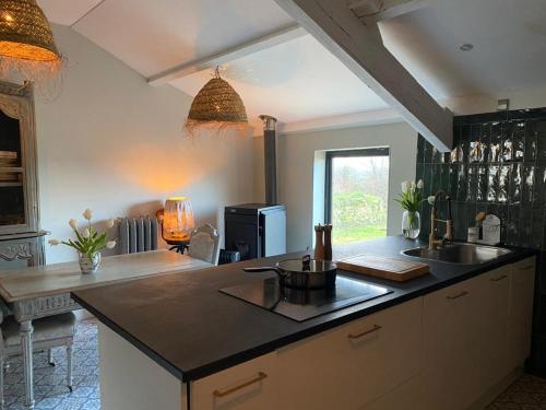 a kitchen with a sink and a counter top at Maison de Vacances avec Piscine Privée en Dordogne in Boisse