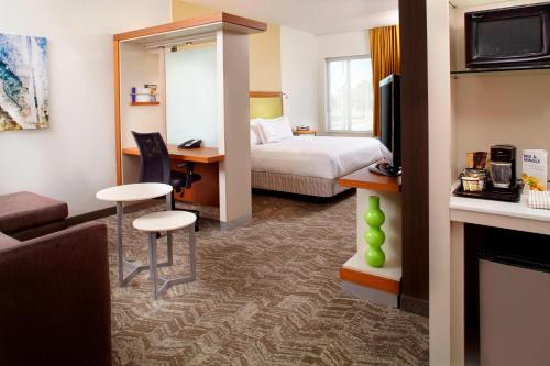 a hotel room with a bed and a desk at SpringHill Suites Houston Intercontinental Airport in Houston