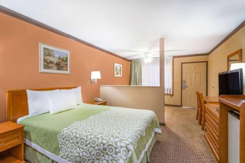 um quarto de hotel com uma cama e uma televisão em Days Inn by Wyndham Bishop em Bishop