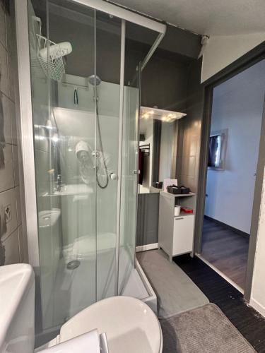 bagno con doccia e servizi igienici. di NID DOUILLET INDEPENDANT a La Ferté-Alais