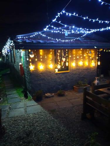 a house with christmas lights on it at night at CHALET IL GELSOMINO DELL'ETNA in Giarre