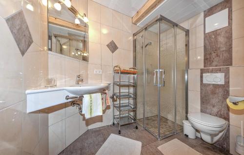 a bathroom with a shower and a sink and a toilet at Stunning Apartment In Wagrain With 2 Bedrooms And Wifi in Wagrain