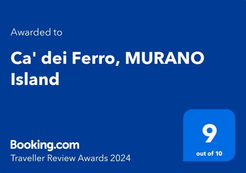 Capture d'écran d'un téléphone portable avec le texte voulu pour ca del ferrio dans l'établissement Ca' dei Ferro, MURANO Island, Venice, à Murano