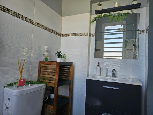 een badkamer met een toilet en een wastafel bij Villa du marquis avec piscine in Capesterre-Belle-Eau