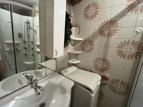y baño con lavabo, aseo y espejo. en Elisa, en Komárno