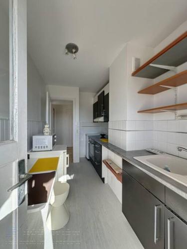 une cuisine blanche avec un évier et des toilettes dans l'établissement AGENCIA Appartement residence Oxford 5e, à Cannes