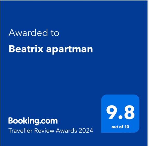 a screenshot of a cell phone with the text awarded to bathikiarmaarma traveller at Beatrix apartman in Balatonőszöd
