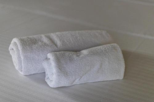 a white towel sitting on top of a bath tub at Blue Sky Apartments-Ulcinj, Montenegro in Ulcinj