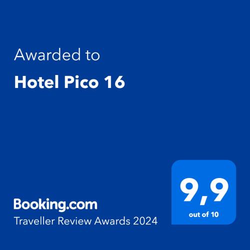 a blue screen with the text awarded to hotel pico at Hotel Pico 16 in Monte Verde