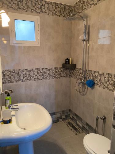 W łazience znajduje się umywalka i prysznic. w obiekcie Karim DUPLEX w mieście Nabul