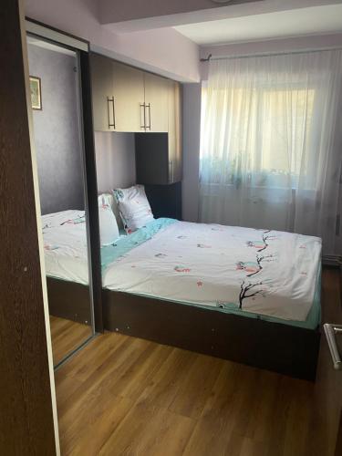 um quarto com uma cama e um espelho grande em Ultracentral Constanta em Constança