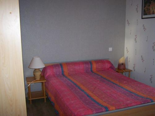 een slaapkamer met een bed met een kleurrijke deken bij Gîte Vernie, 3 pièces, 6 personnes - FR-1-410-170 in Vernie