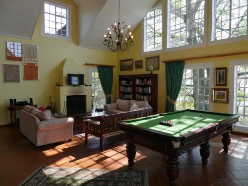a living room with a pool table in it at Diggersrest Lodge in Haenertsburg