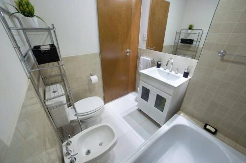 a bathroom with a toilet and a sink and a shower at Monoambiente en Palermo in Buenos Aires