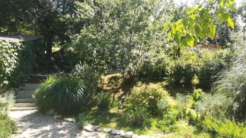 a garden with stairs and grass and trees at La Source in Saint-Cybranet