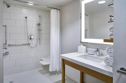 a bathroom with a sink and a shower at Delta Hotels by Marriott Norfolk Airport in Norfolk