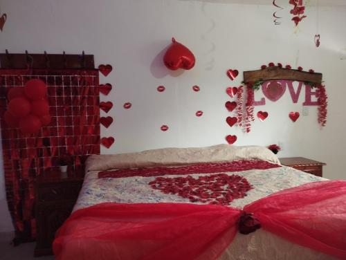 波薩里卡的住宿－Luz de Luna estancia romántica，卧室配有一张墙上心灵床