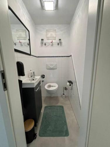 a small bathroom with a toilet and a sink at Maisonette Wohnung Frechen City in Frechen