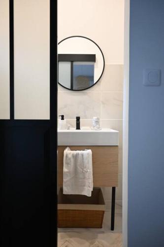 une salle de bain avec un lavabo et un miroir dans l'établissement Chez Zize T2 unique- Roucas-Blanc, à Marseille