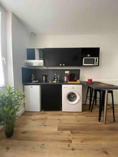 a kitchen with a sink and a washing machine at Laurema's BnB in Toulouse