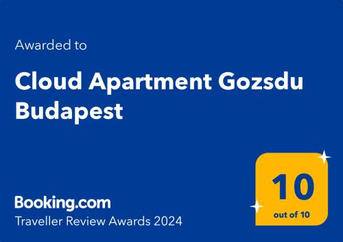 Certifikát, hodnocení, plakát nebo jiný dokument vystavený v ubytování Cloud Apartment Gozsdu Budapest