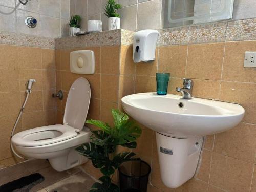 een badkamer met een toilet en een wastafel bij Luxurious apartment for rent with Nile view for families only in Caïro