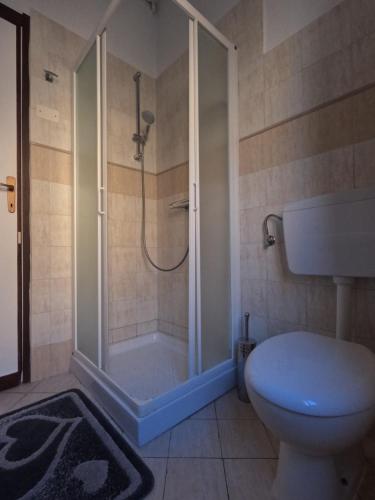 a bathroom with a shower and a toilet at Il Merlo in Pisa