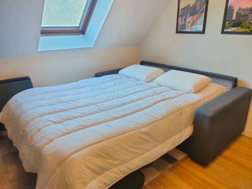 a bed with two pillows on it in a bedroom at Le Saint Nicolas in Châteaugiron