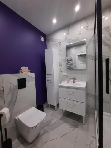 ein Bad mit einem WC und einem Waschbecken in der Unterkunft Studio Violet blisko rynku in Kalisz