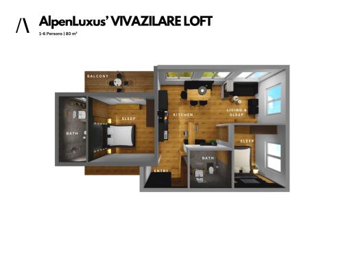 Apgyvendinimo įstaigos AlpenLuxus' VIVAZILARE loft with balcony & car park aukšto planas