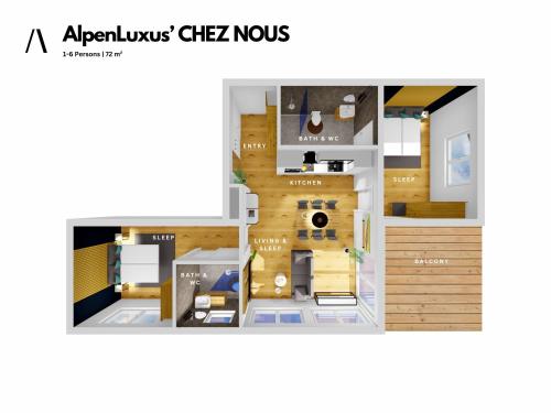 uma representação de um quarto numa casa em AlpenLuxus' CHEZ NOUS with balcony & car park em Fügen